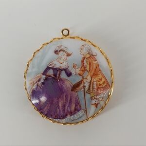Vintage Painted Fragonard Style Locket Pendant